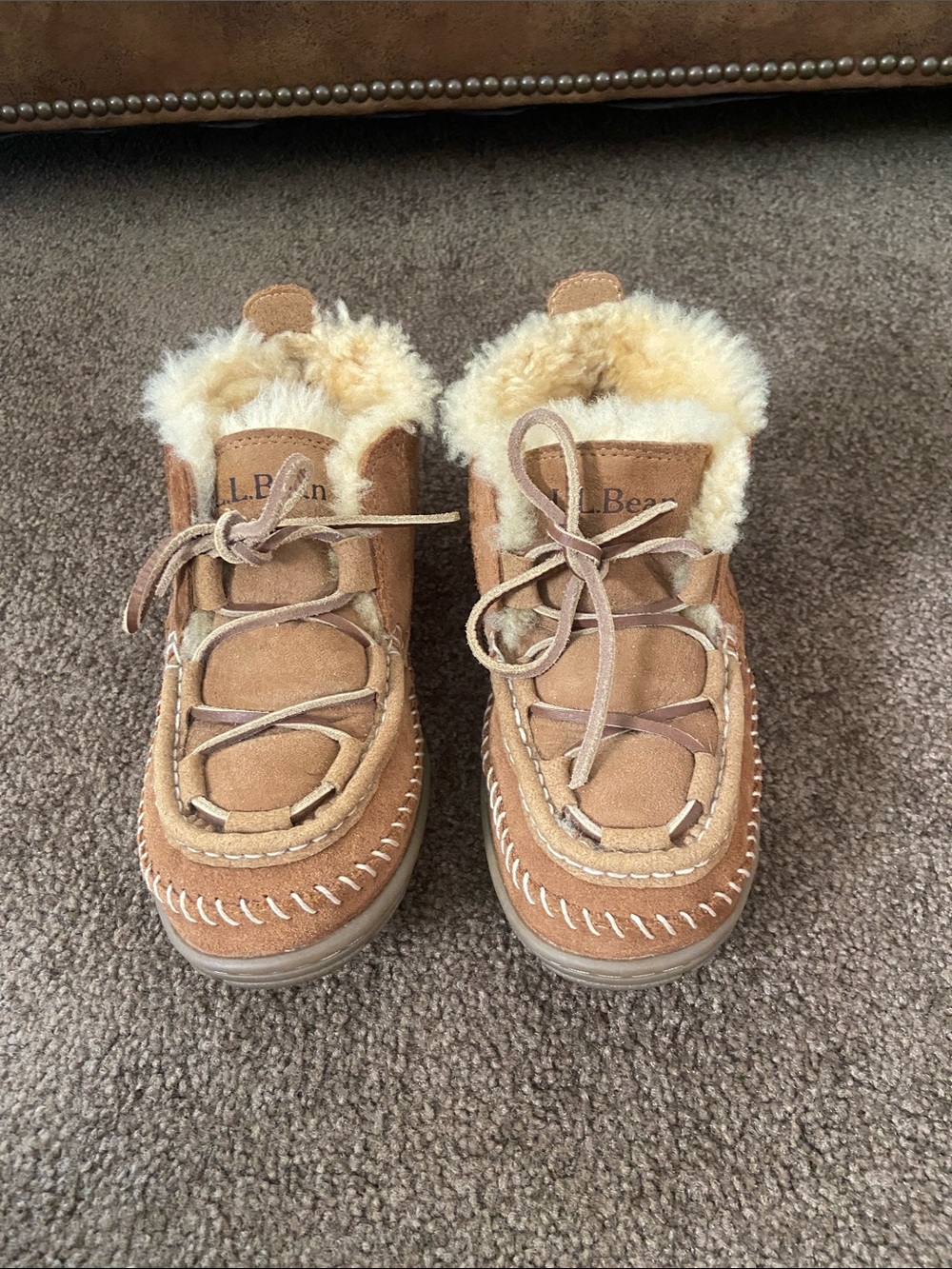 L.L. Bean Kids' Chestnut Suede Shearling Moccasin Boots